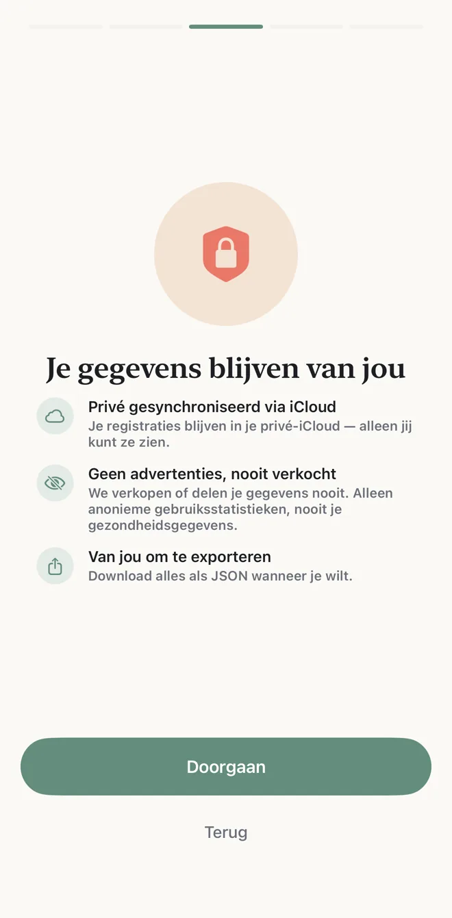 Het privacyscherm: privé gesynchroniseerd via iCloud, geen advertenties en nooit verkocht, van jou om te exporteren.